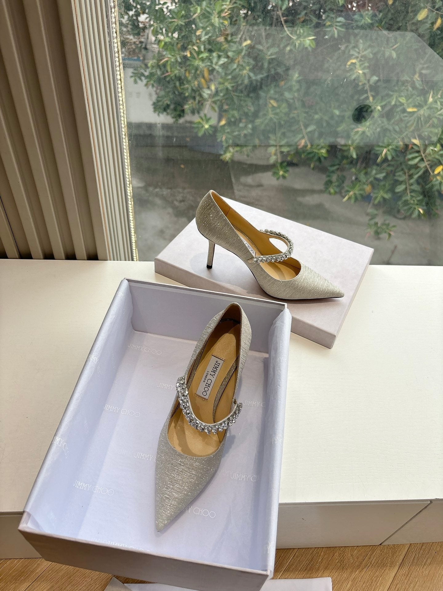 Jimmy Bing Pumps 85 with Crystals Sliver Glitter Fabric 547684