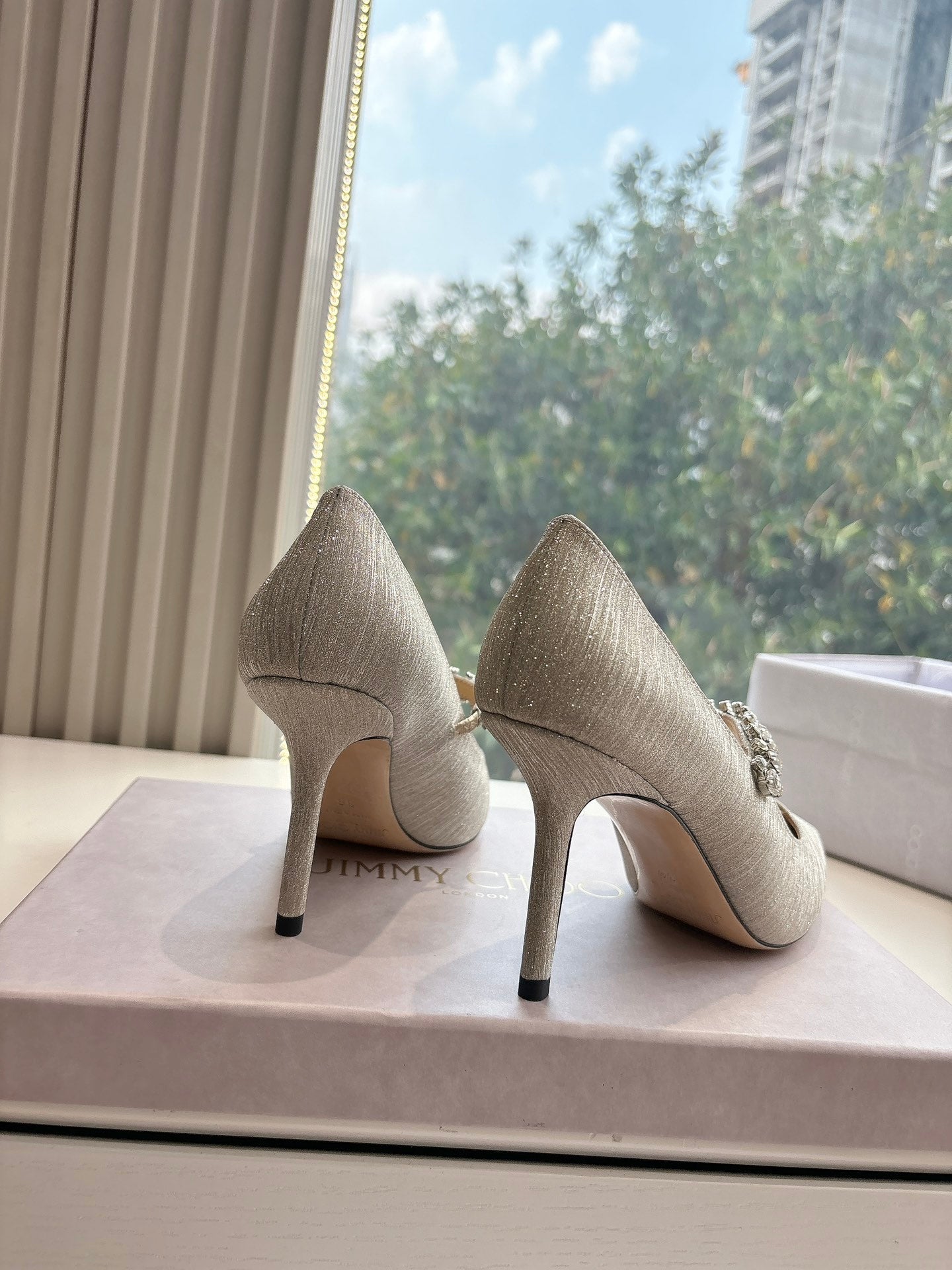 Jimmy Bing Pumps 85 with Crystals Sliver Glitter Fabric 547684