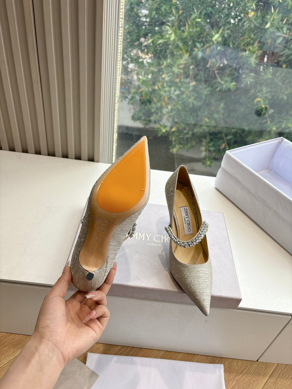 Jimmy Bing Pumps 85 with Crystals Sliver Glitter Fabric 547684