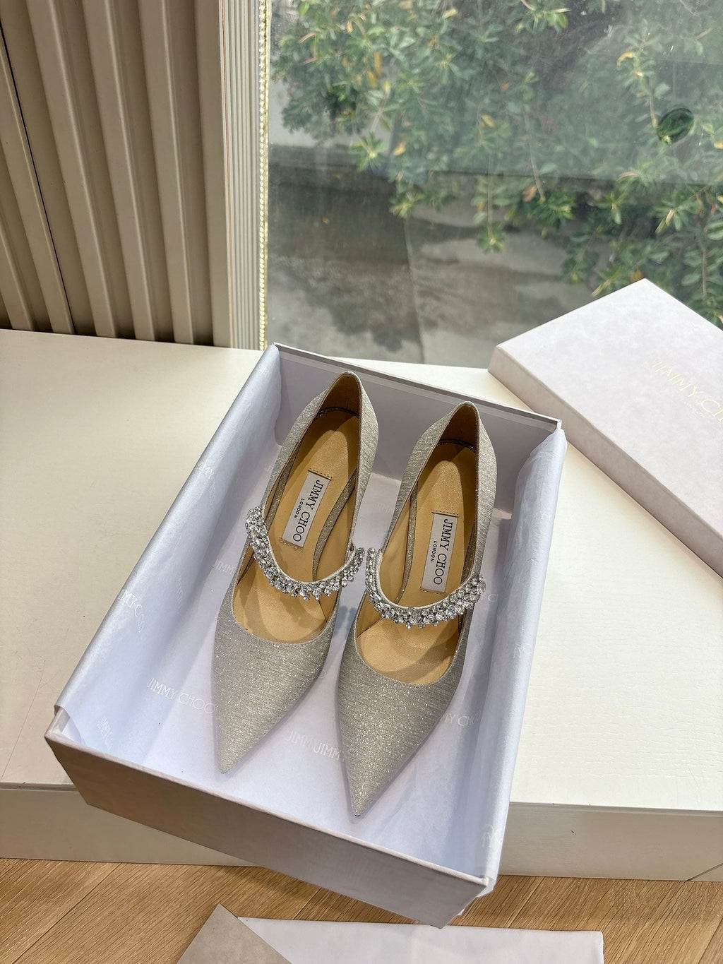 Jimmy Bing Pumps 85 with Crystals Sliver Glitter Fabric 547684