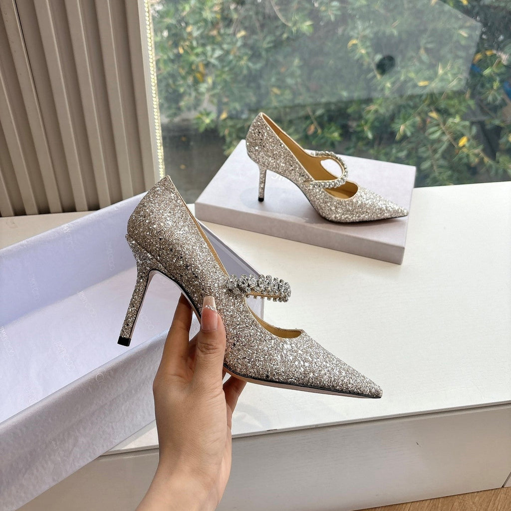 Jimmy Bing Pumps 85 with Crystals Sand Glitter Finish Fabric 547685