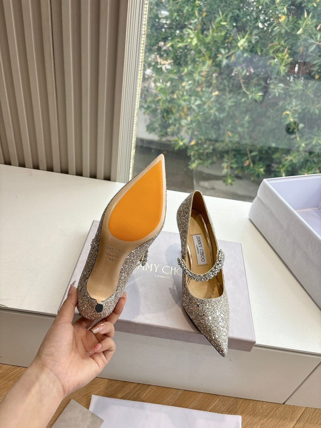 Jimmy Bing Pumps 85 with Crystals Sand Glitter Finish Fabric 547685