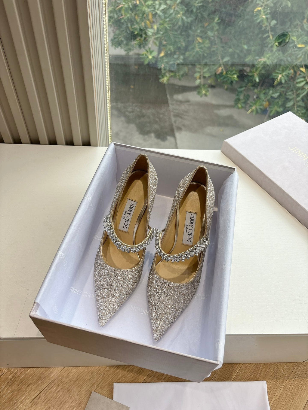 Jimmy Bing Pumps 85 with Crystals Sand Glitter Finish Fabric 547685