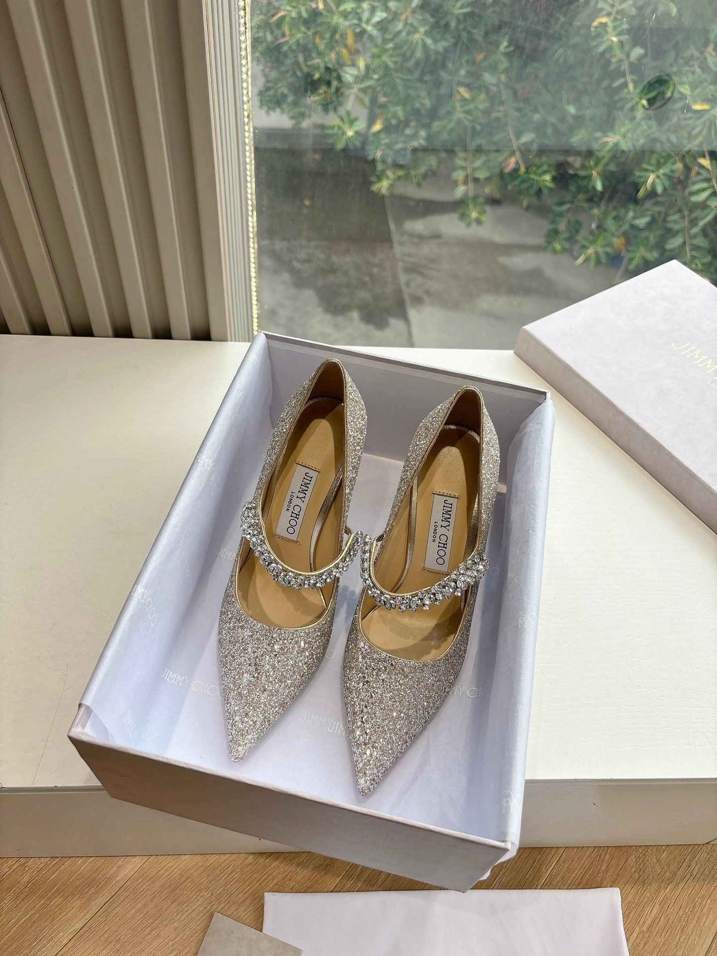 Jimmy Bing Pumps 85 with Crystals Sand Glitter Finish Fabric 547685