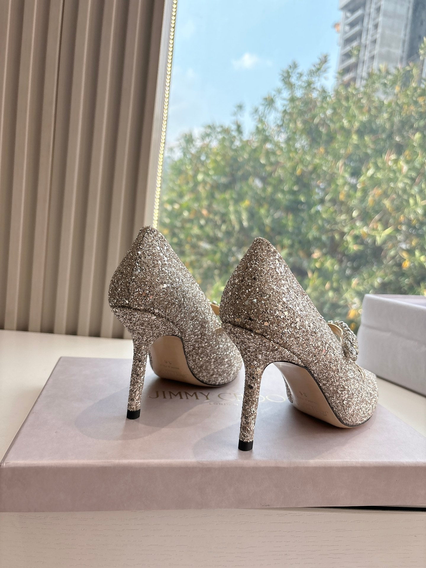 Jimmy Bing Pumps 85 with Crystals Sand Glitter Finish Fabric 547685