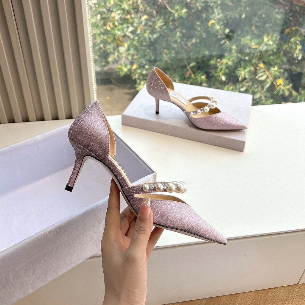 Jimmy Aureli Pearl-embellished Pumps 65mm Muted Pink Glitter 547690