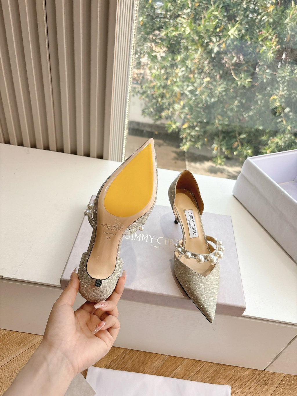 Jimmy Aureli Pearl-embellished Pumps 65mm Sliver Glitter 547691