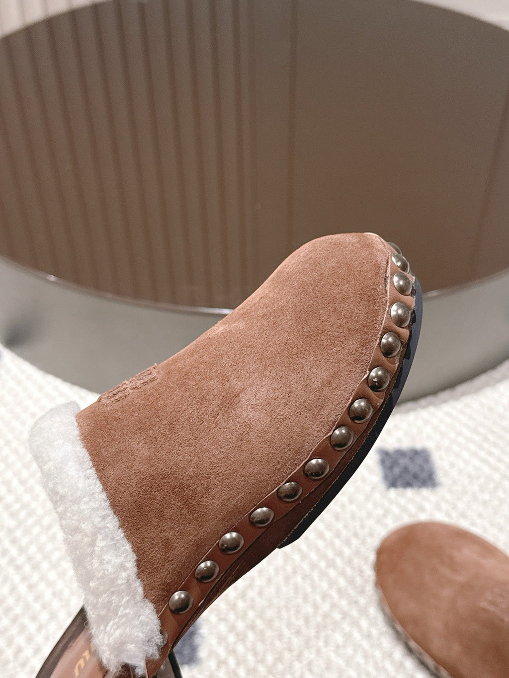 Miumiu 25 Shearling-trimmed Slipper Brown Suede Wool 547576