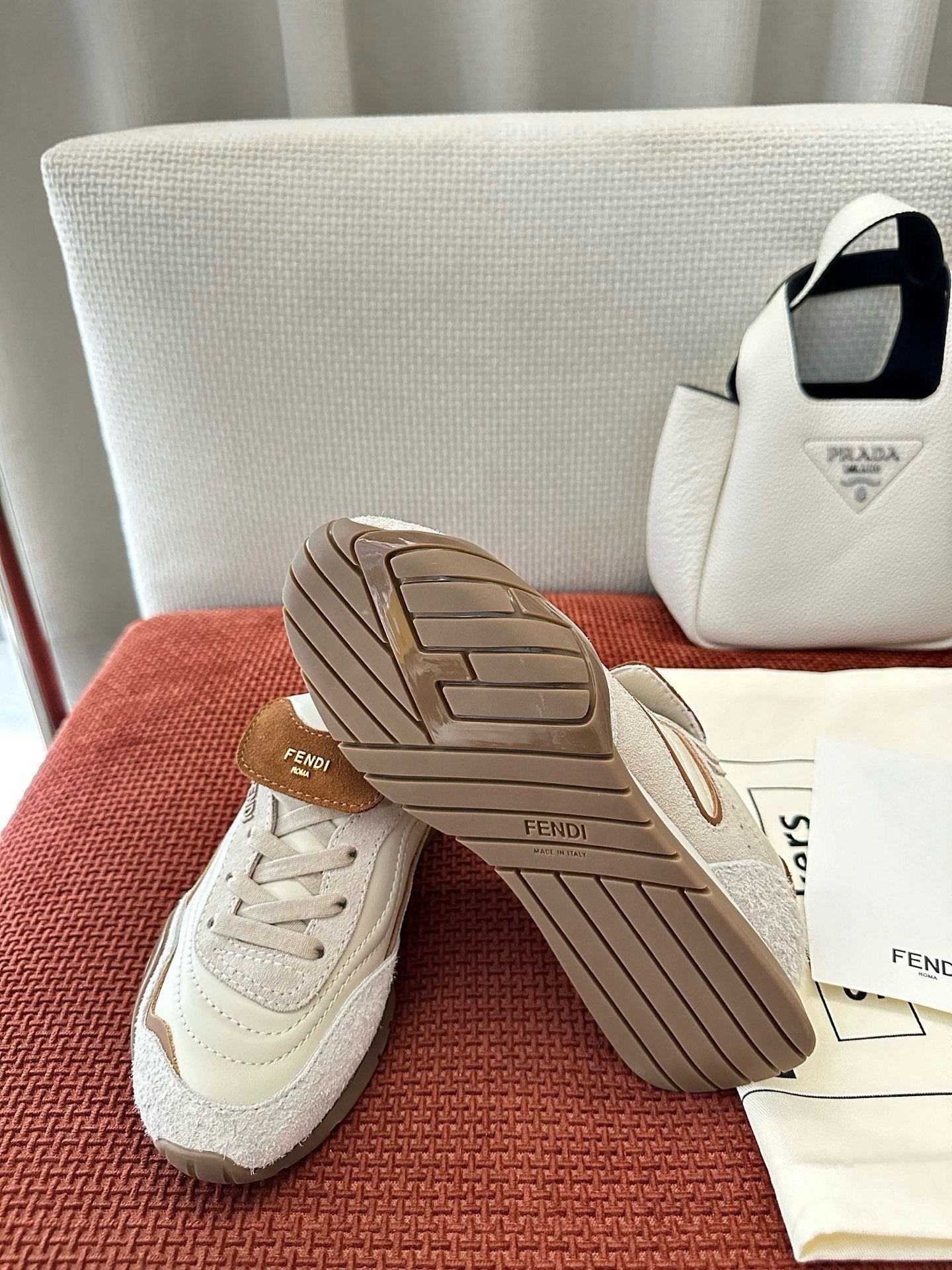 Fendi 2025 Wave Pulse Sneaker White Brown Suede 562140