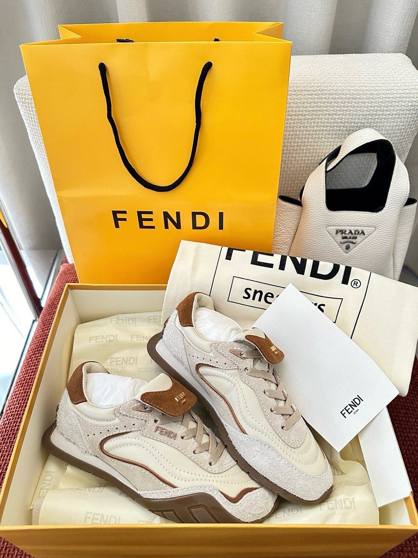 Fendi 2025 Wave Pulse Sneaker White Brown Suede 562140