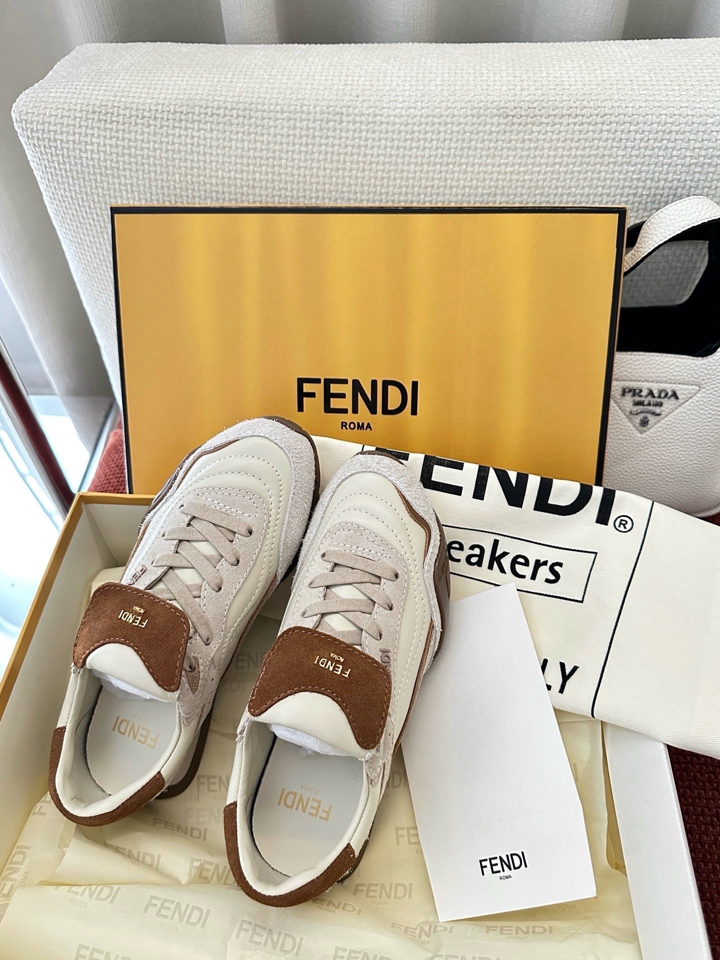 Fendi 2025 Wave Pulse Sneaker White Brown Suede 562140