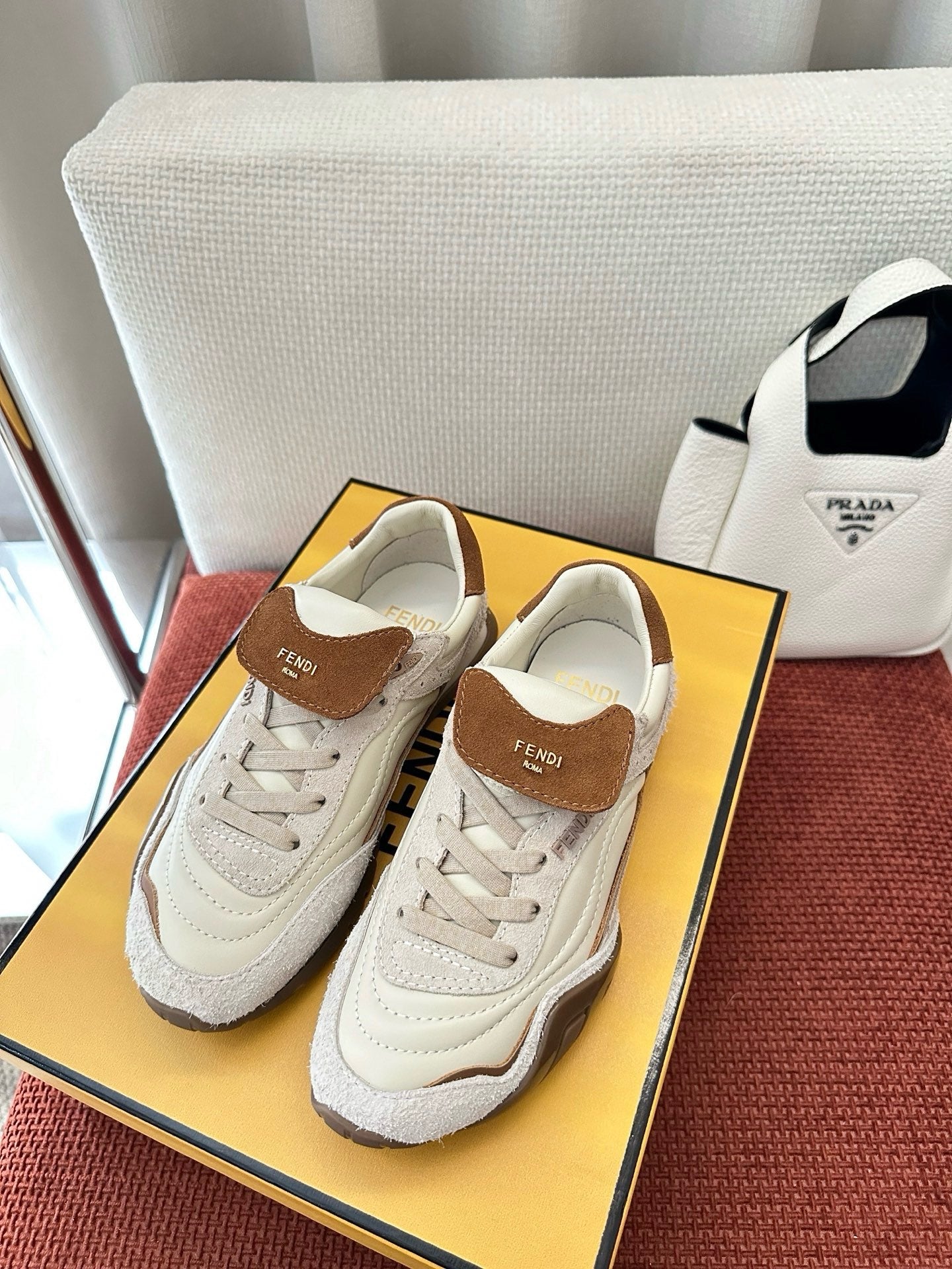Fendi 2025 Wave Pulse Sneaker White Brown Suede 562140