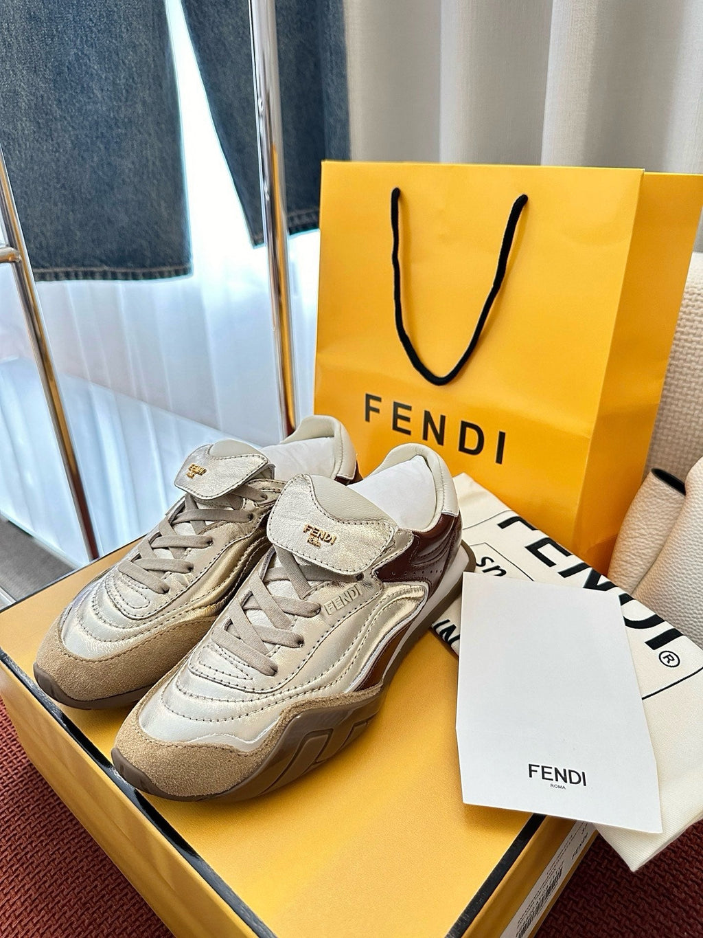 Fendi 2025 Wave Pulse Sneaker Silver Brown Suede Cowhide 562139