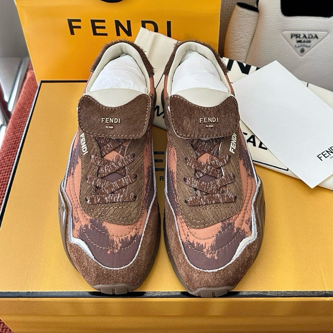 Fendi 2025 Wave Pulse Sneaker Brown Suede Cowhide 562137