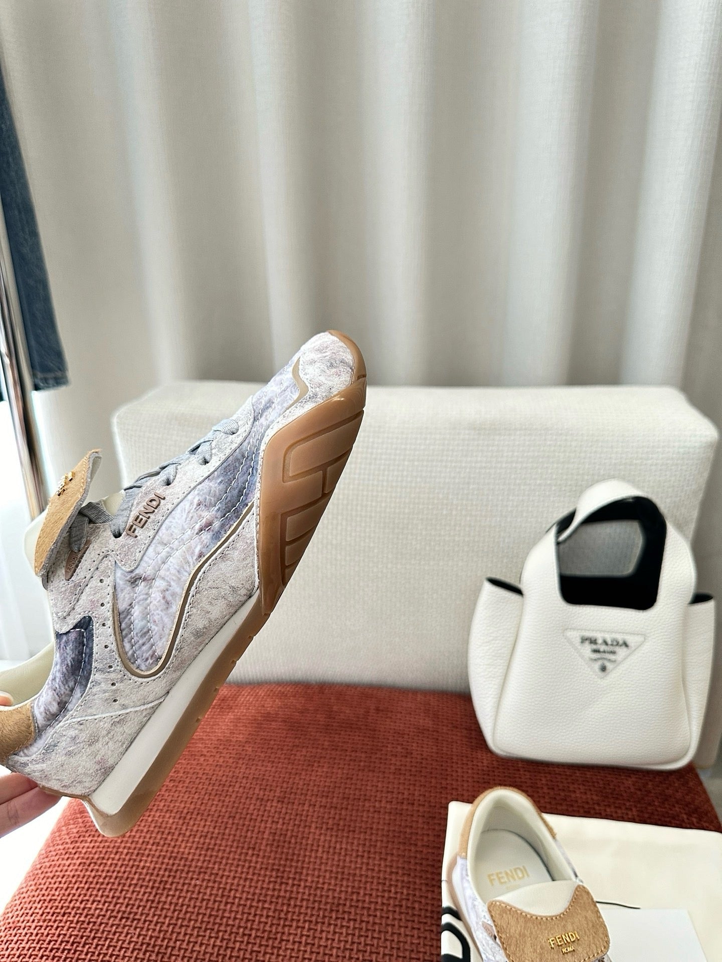 Fendi 2025 Wave Pulse Sneaker White Gray Brown Suede Cowhide 562138