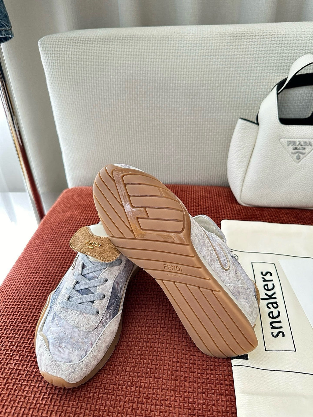 Fendi 2025 Wave Pulse Sneaker White Gray Brown Suede Cowhide 562138