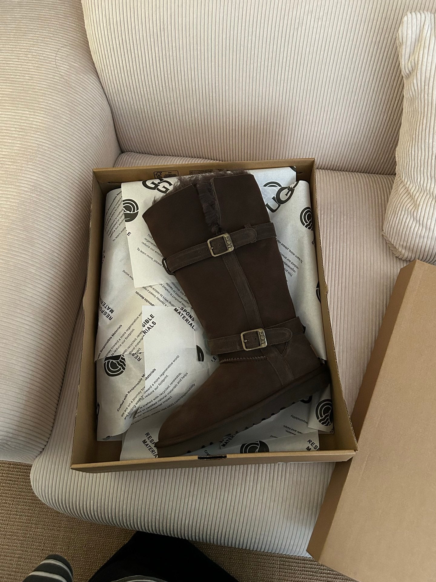 UGG Platform Foldable Tall Boots Dark Brown Suede Shearing