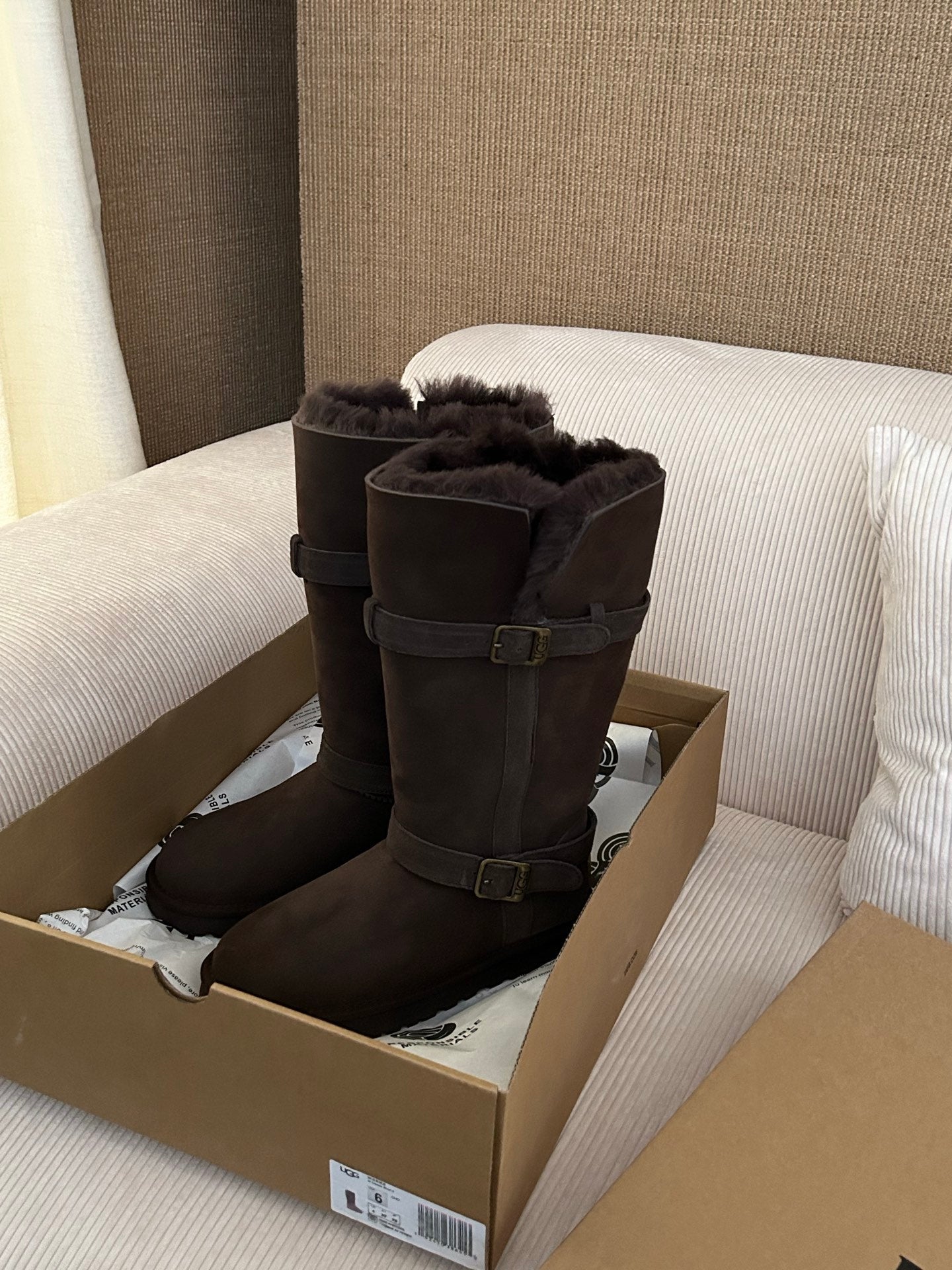 UGG Platform Foldable Tall Boots Dark Brown Suede Shearing