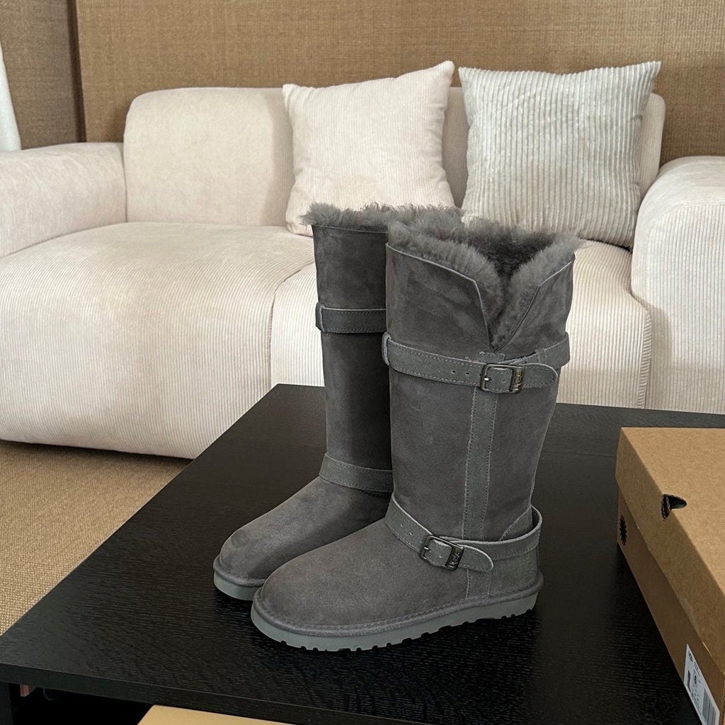 UGG Platform Foldable Tall Boots Grey Suede Shearing