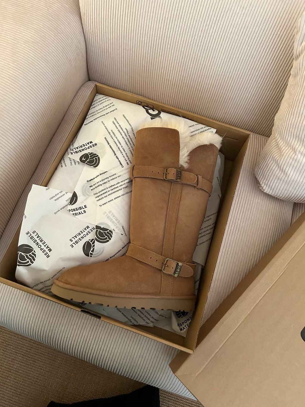 UGG Platform Foldable Tall Boots Brown Suede Shearing