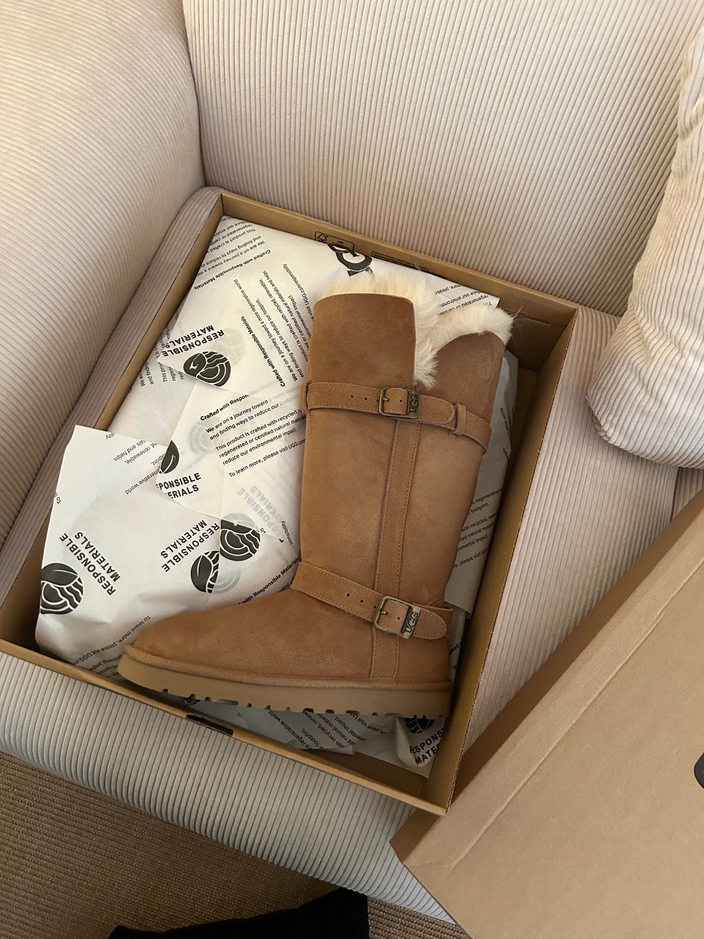 UGG Platform Foldable Tall Boots Brown Suede Shearing