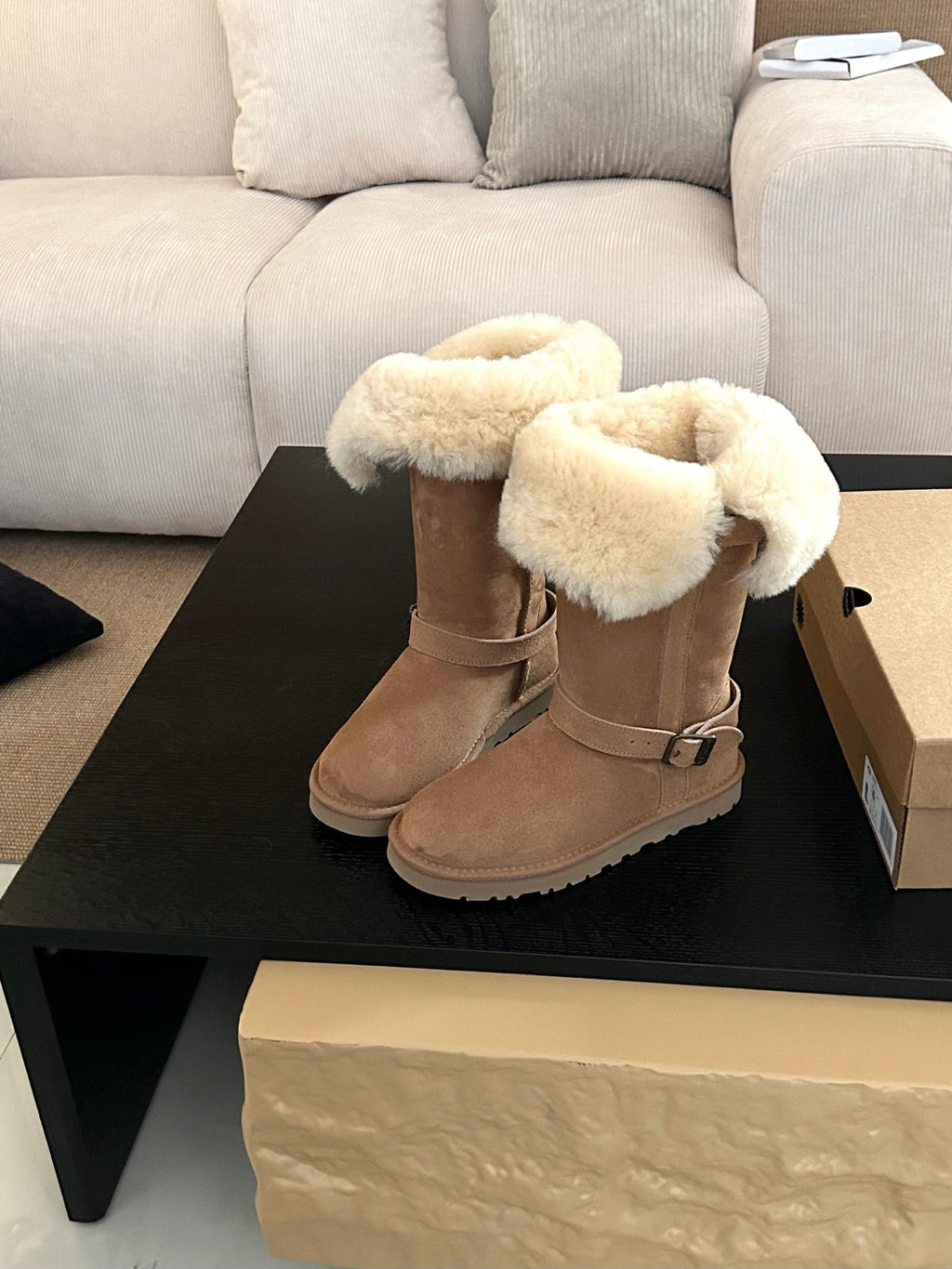 UGG Platform Foldable Tall Boots Brown Suede Shearing