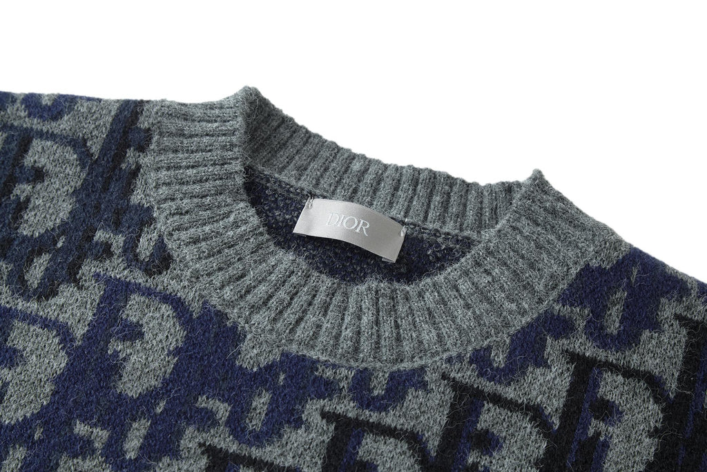 Dior 2025 Jacquard Sweater Blue Gray Wool