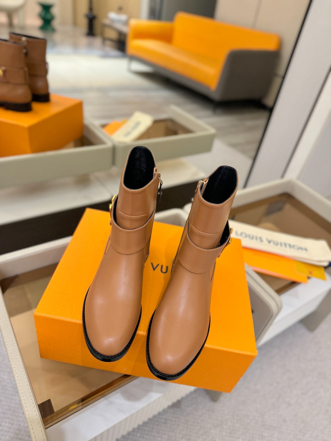 LV Midtown Flat Ankle Boot Light Brown Cowhide 574329