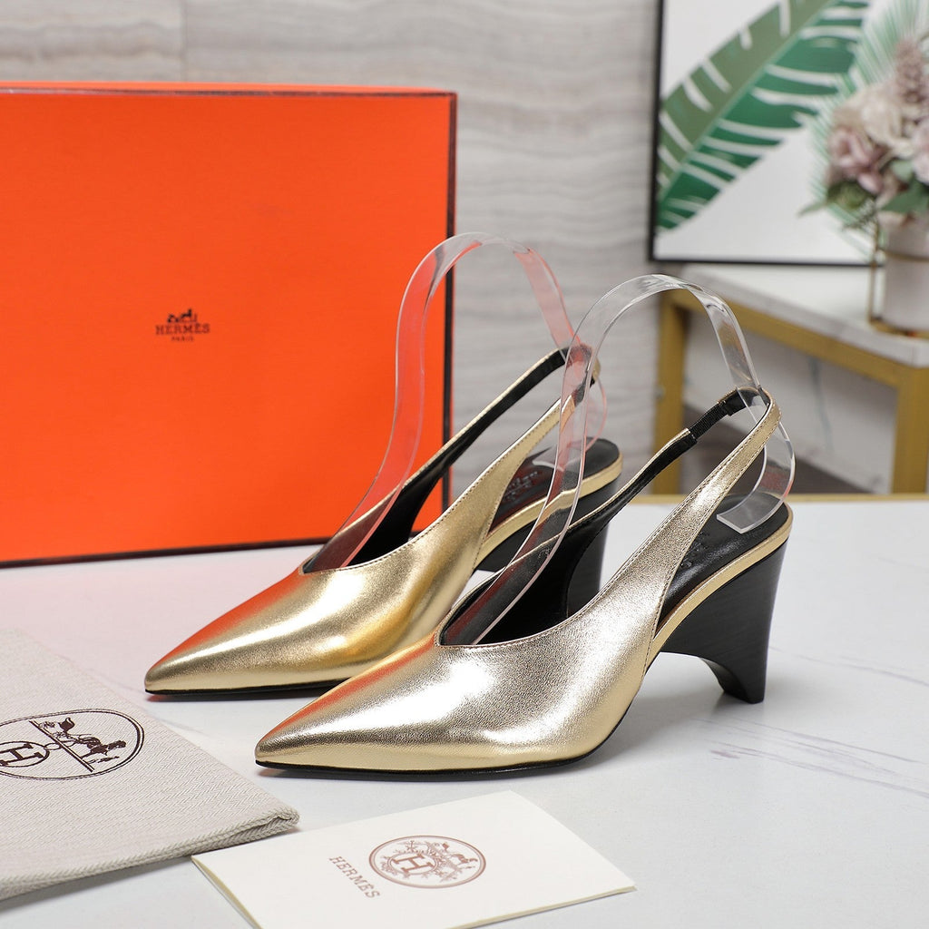 HM  Classic High-Heeled Slingback 70mm Golden Sheepskin 547639