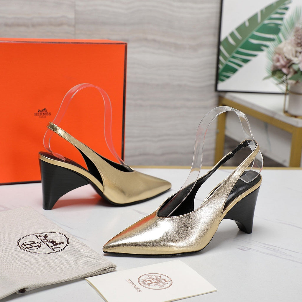 HM  Classic High-Heeled Slingback 70mm Golden Sheepskin 547639