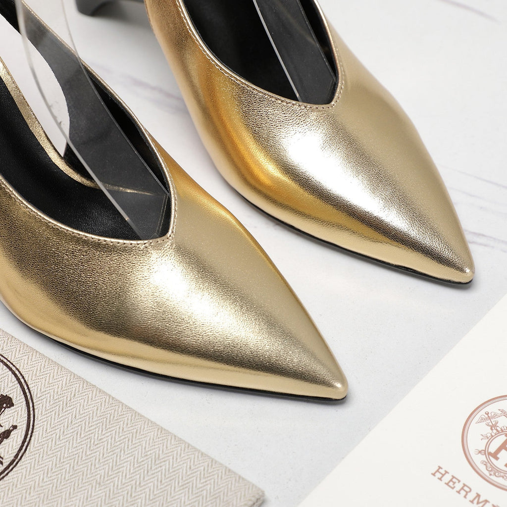 HM  Classic High-Heeled Slingback 70mm Golden Sheepskin 547639