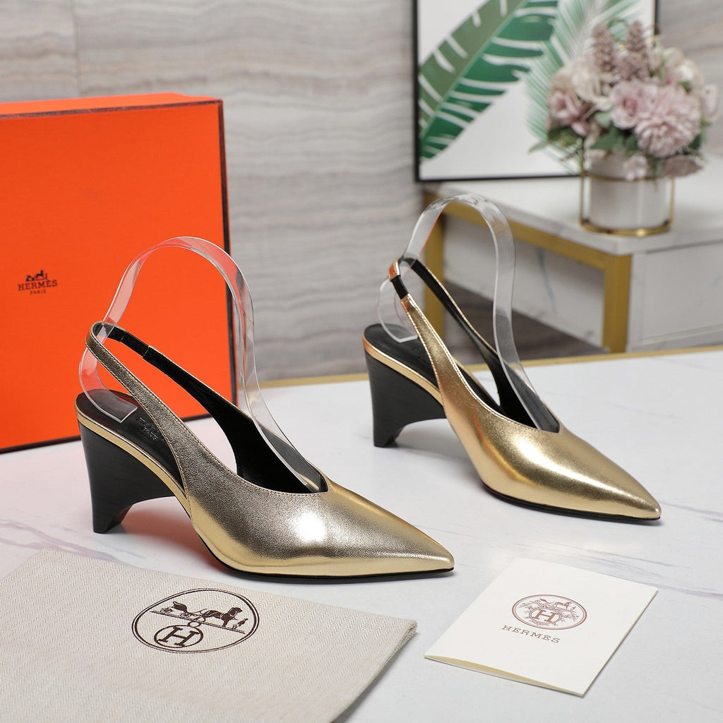 HM  Classic High-Heeled Slingback 70mm Golden Sheepskin 547639