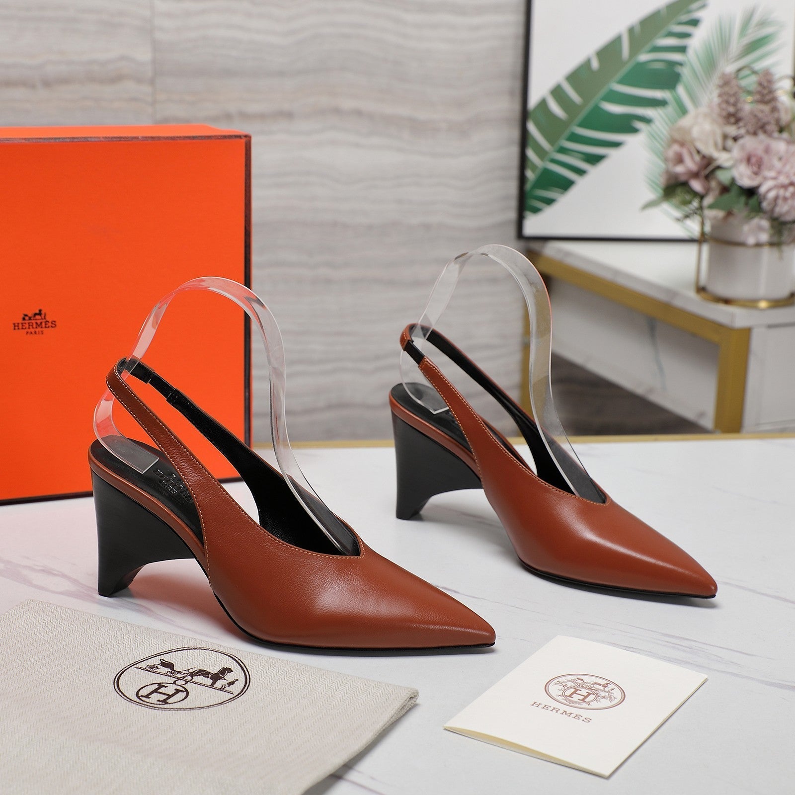 HM  Classic High-Heeled Slingback 70mm Brown Sheepskin 547640