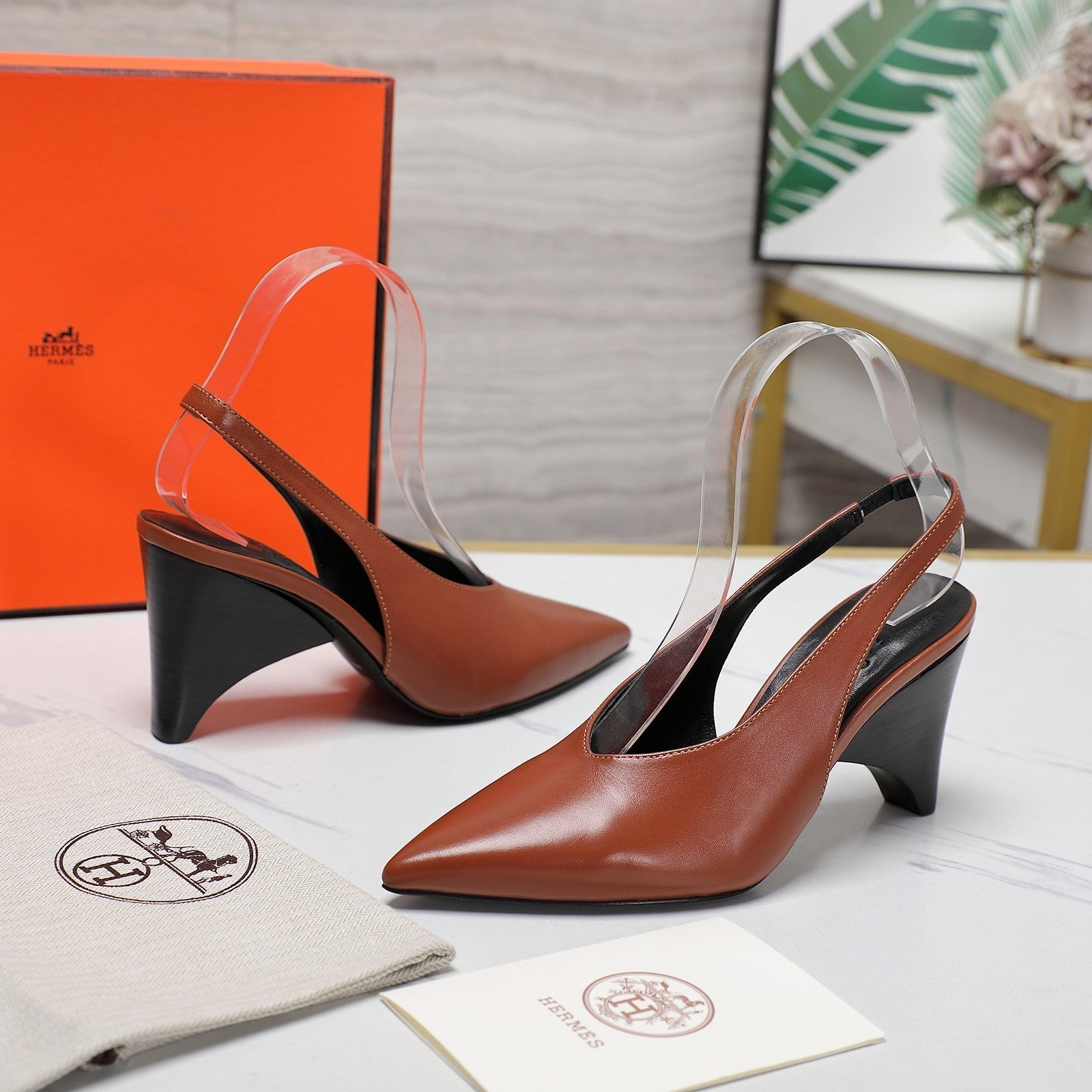 HM  Classic High-Heeled Slingback 70mm Brown Sheepskin 547640