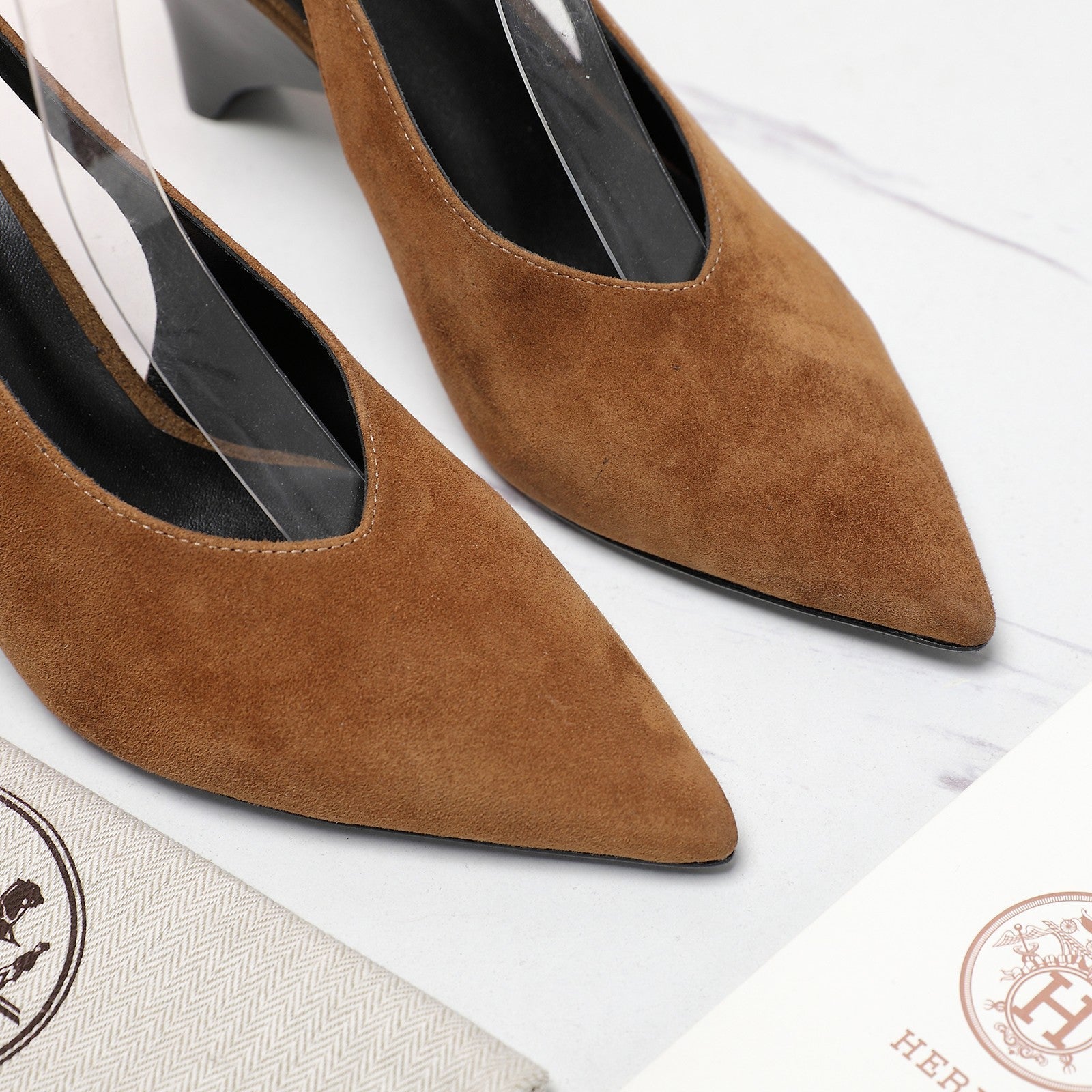 HM  Classic High-Heeled Slingback 70mm Brown Suede Sheepskin 547642