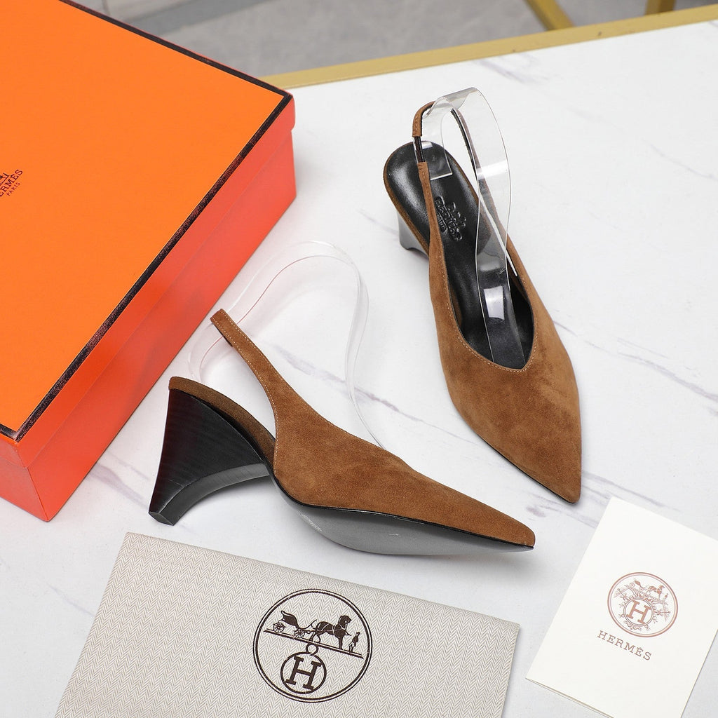 HM  Classic High-Heeled Slingback 70mm Brown Suede Sheepskin 547642