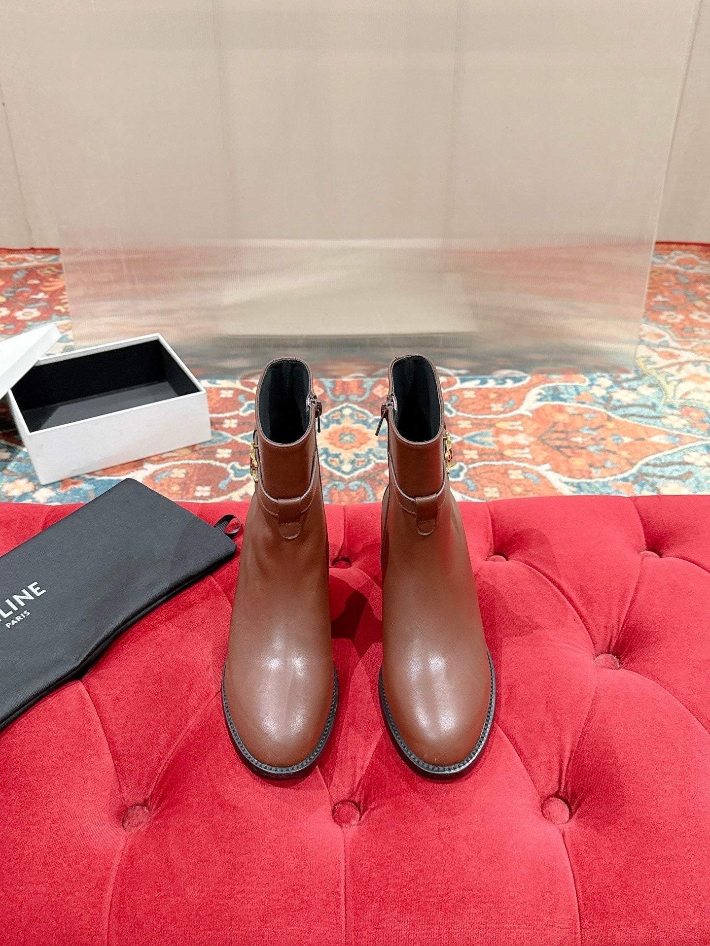 Celine Garance Triomphe Strap Boot 60mm Brown Calfskin