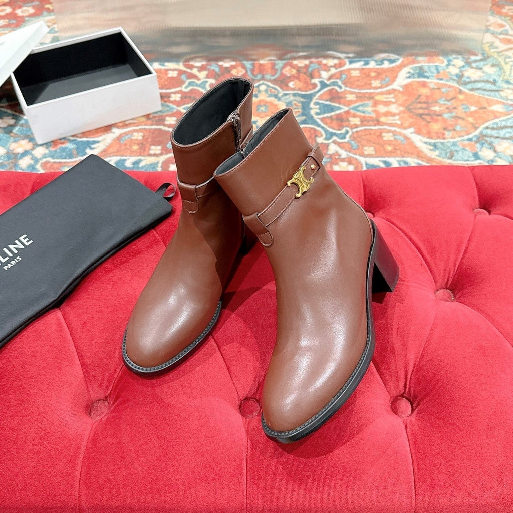 Celine Garance Triomphe Strap Boot 60mm Brown Calfskin