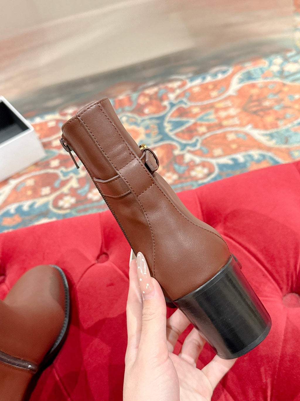 Celine Garance Triomphe Strap Boot 60mm Brown Calfskin