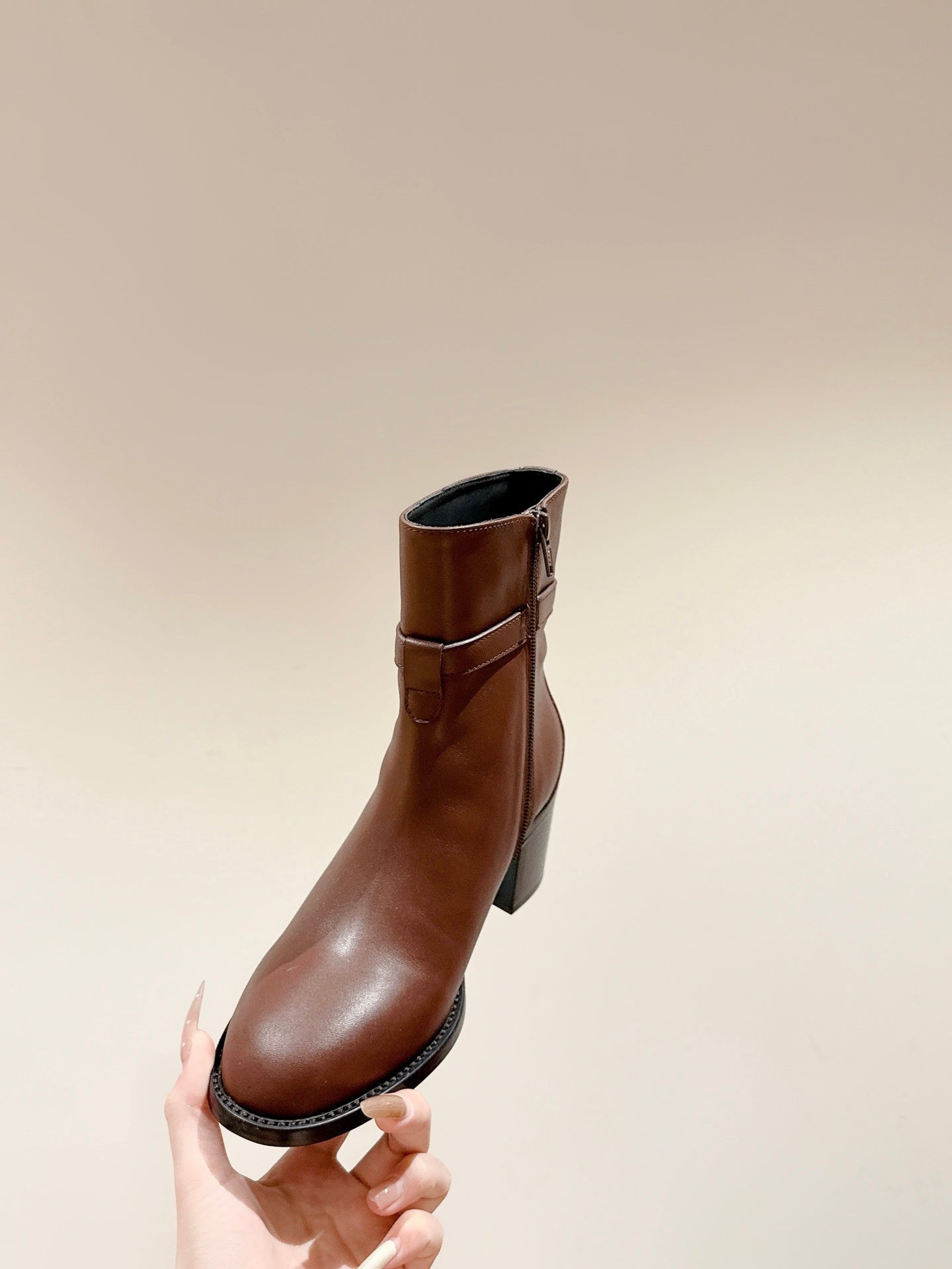 Celine Garance Triomphe Strap Boot 60mm Brown Calfskin