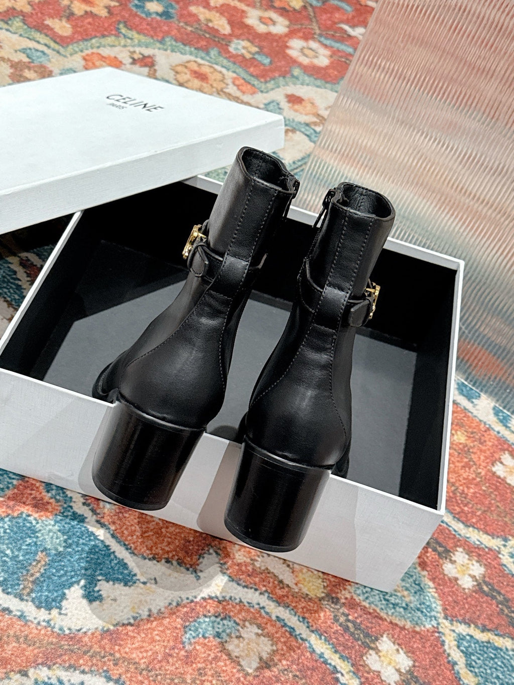 Celine Garance Triomphe Strap Boot 60mm Black Calfskin