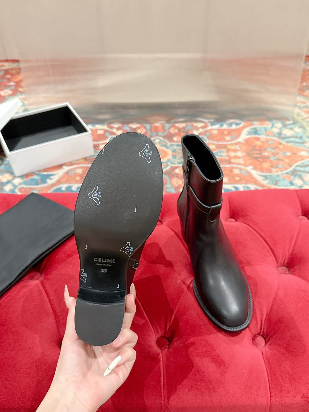 Celine Garance Triomphe Strap Boot 60mm Black Calfskin