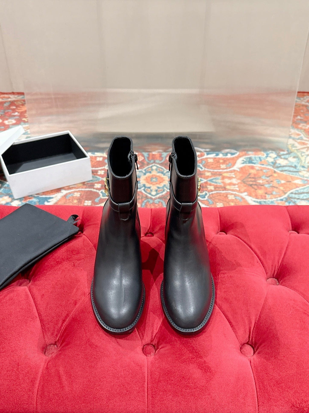 Celine Garance Triomphe Strap Boot 60mm Black Calfskin