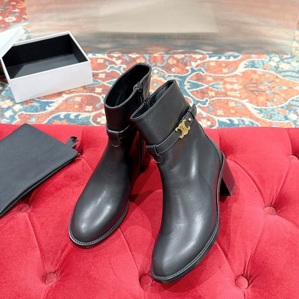 Celine Garance Triomphe Strap Boot 60mm Black Calfskin