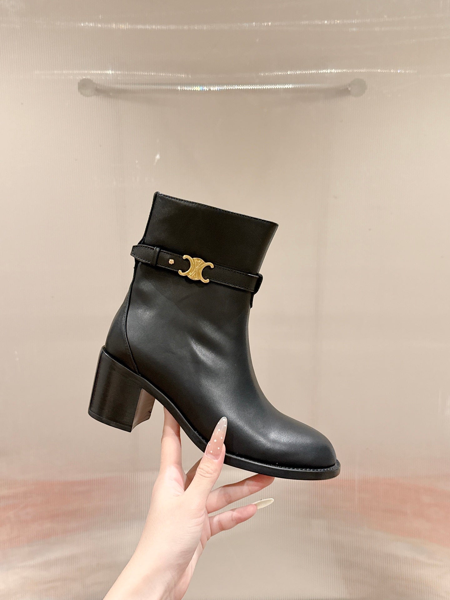 Celine Garance Triomphe Strap Boot 60mm Black Calfskin