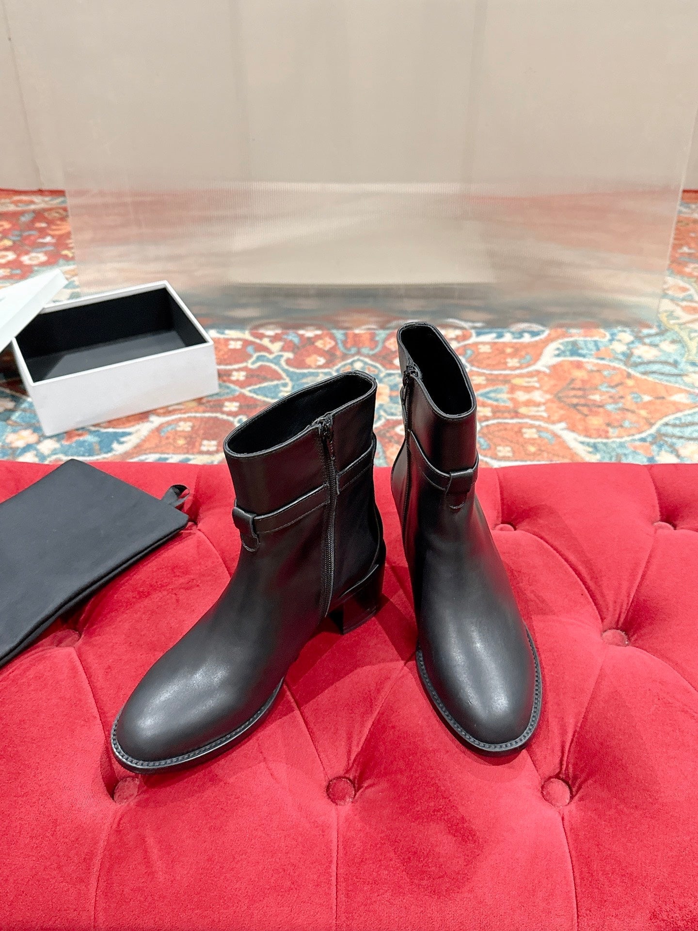 Celine Garance Triomphe Strap Boot 60mm Black Calfskin