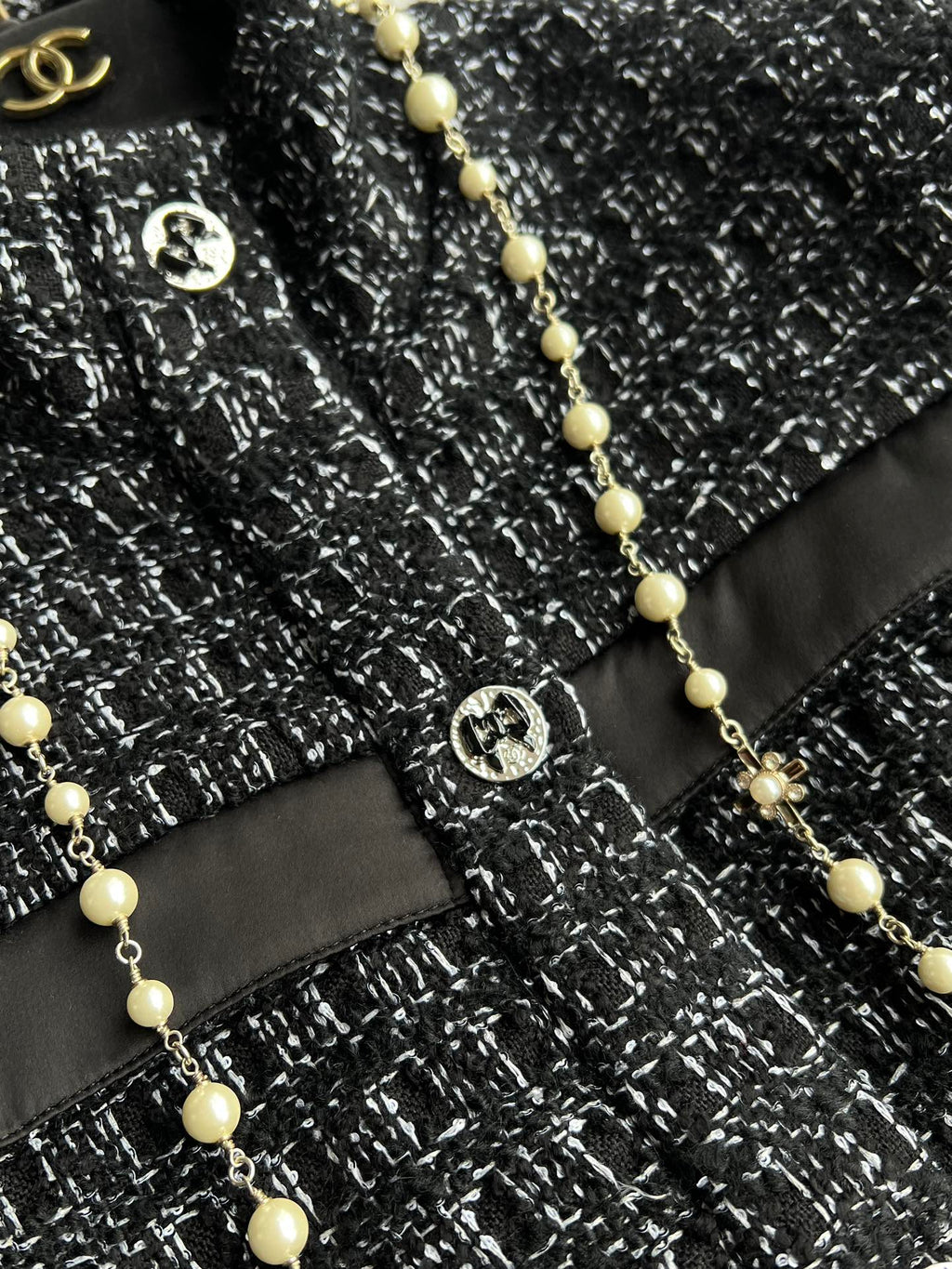 CC Belted Jacket Black White Cashmere Tweed 318587