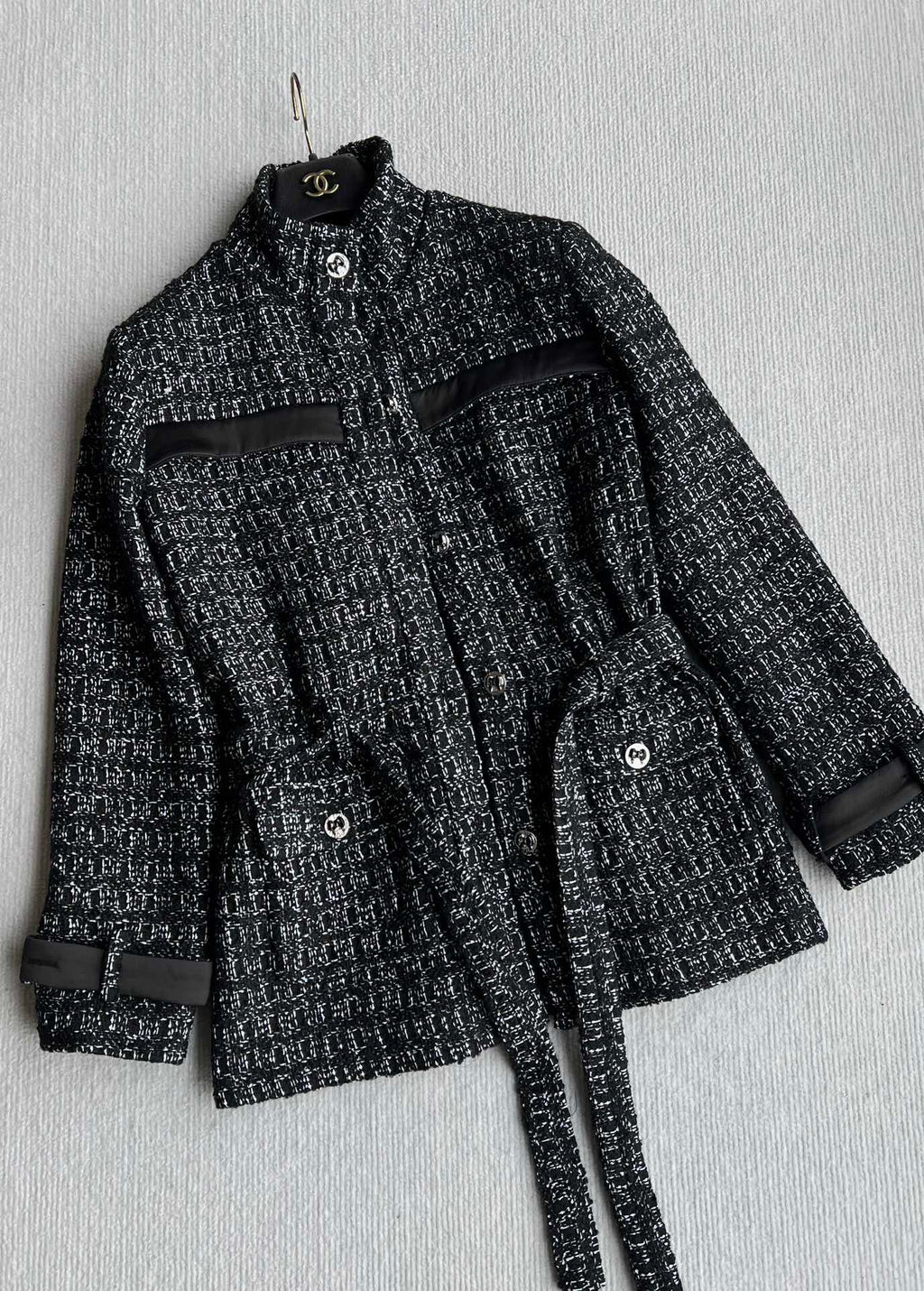 CC Belted Jacket Black White Cashmere Tweed 318587