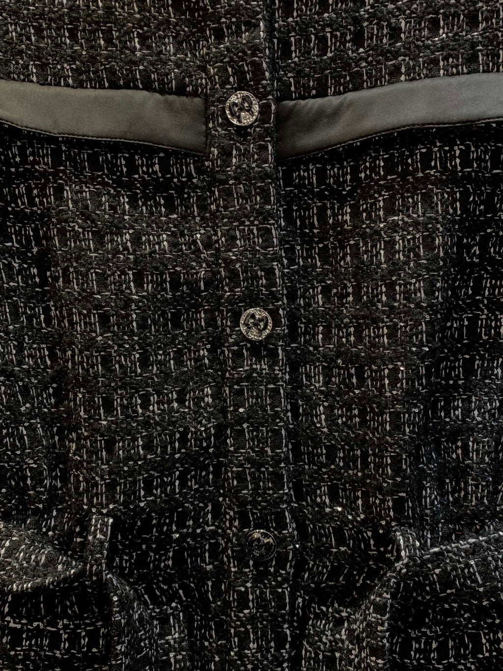 CC Belted Jacket Black White Cashmere Tweed 318587