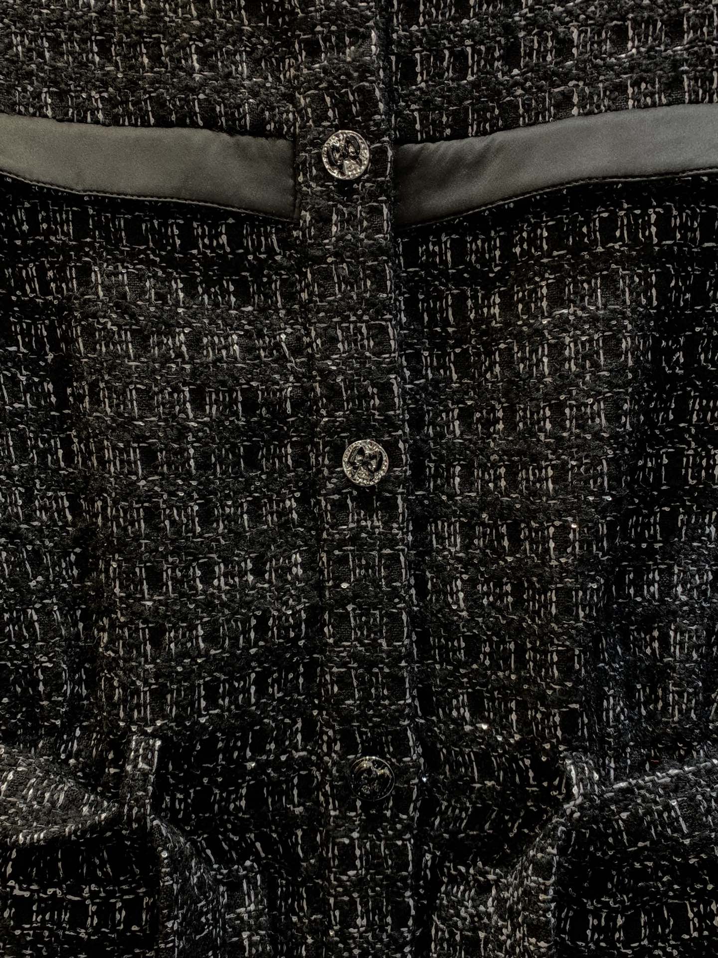 CC Belted Jacket Black White Cashmere Tweed 318587